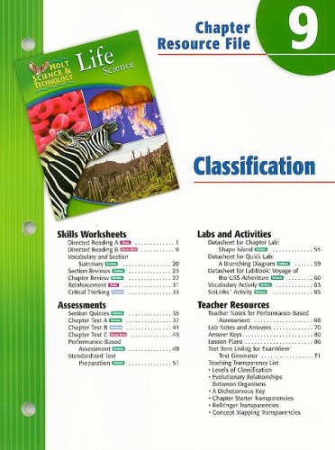 Holt Science and Technology Chapter 9 : Life Science: Classification 5th 9780030302015 Front Cover