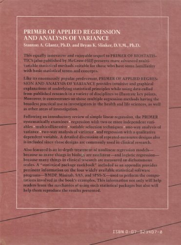Primer of Applied Regression and Analysis of Variance   1990 9780070234079 Front Cover