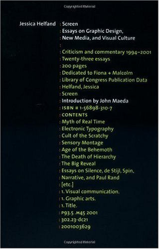 Screen Essays on Graphic Design, New Media, and Visual Culture  2001 9781568983103 Front Cover