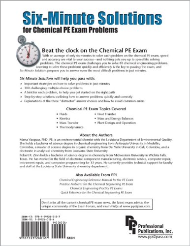 Six-Minute Solutions for Chemical PE Exam Problems   2004 9781591260127 Front Cover