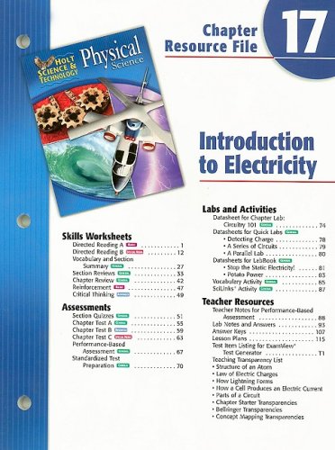 Holt Science and Technology Chapter 17 : Physical Science: Introduction to Electricity 5th 9780030304163 Front Cover
