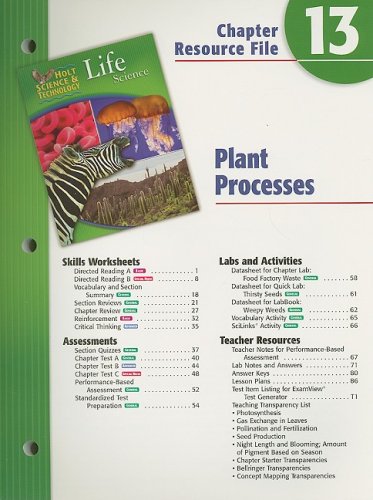 Holt Science and Technology Chapter 13 : Life Science: Plant Processes 5th 9780030302176 Front Cover
