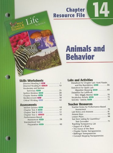 Holt Science and Technology Chapter 14 : Life Science: Animals and Behavior 5th 9780030302183 Front Cover