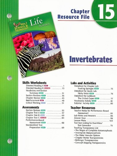 Holt Science and Technology Chapter 15 : Life Science: Invertebrates 5th 9780030302190 Front Cover