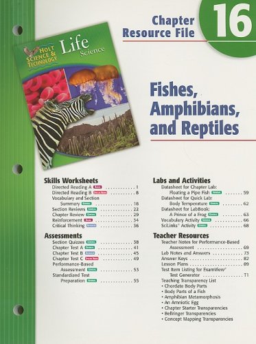 Holt Science and Technology Chapter 16 : Life Science: Fishes, Amphibians, and Reptiles 5th 9780030302213 Front Cover