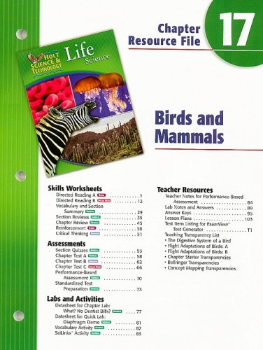 Holt Science and Technology Chapter 17 : Life Science: Birds and Mammals 5th 9780030302268 Front Cover