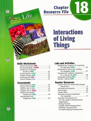 Holt Science and Technology Chapter 18 : Life Science: Interactions with Living Things 5th 9780030302282 Front Cover