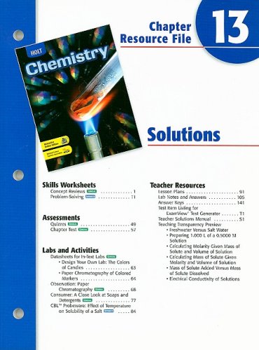 Holt Chemistry Chptr. 13 : Solutions 4th 9780030681387 Front Cover