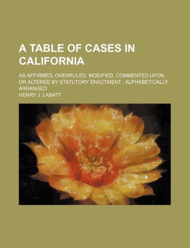 Table of Cases in California; As Affirmed, Overruled, Modified, Commented upon, or Altered by Statutory Enactment Alphabetically Arranged  2010 9781154487404 Front Cover