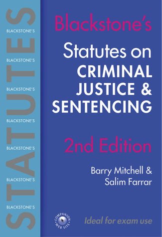 Statutes on Criminal Justice and Sentencing  2nd 2004 (Revised) 9780199273409 Front Cover