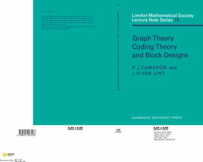 Graph Theory, Coding Theory and Block Designs   1975 9780521207423 Front Cover