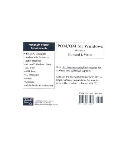 POM-QM for Windows V. 3  3rd 2006 (Revised) 9780131735453 Front Cover