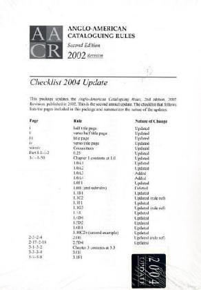 Anglo-American Cataloguing Rules 2004 Update 2nd 2005 9780838935477 Front Cover