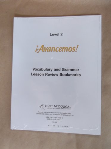 Avancemos! - Vocabulary and Grammar, Level 2 Lesson Review Bookmarks 1st 9780618798612 Front Cover