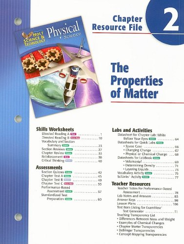 Holt Science and Technology Chapter 2 : Physical Science: Properties of Matter 5th 9780030303616 Front Cover
