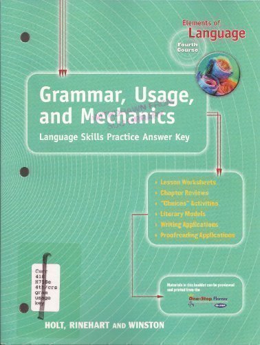 Elements of Language Grammar, Usage and Mechanics: Language Skills Answer Key - Grade 10 N/A 9780030563638 Front Cover
