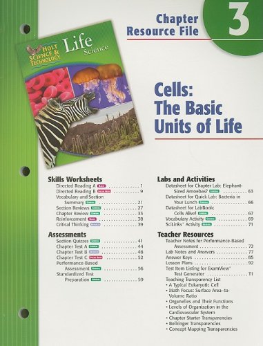 Holt Science and Technology Chapter 3 : Life Science: Cells - Basic Units 5th 9780030301711 Front Cover