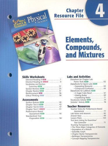 Holt Science and Technology Chapter 4 : Physical Science: Elements, Compounds, and Mixtures 5th 9780030303715 Front Cover