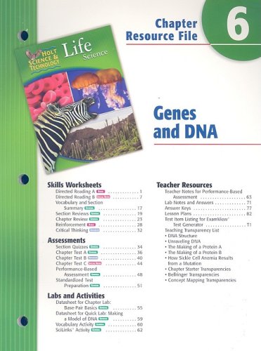 Holt Science and Technology Chapter 6 : Life Science: Genes and DNA 5th 9780030301865 Front Cover