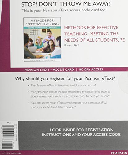 Methods for Effective Teaching Enhanced Pearson Etext Access Card: Meeting the Needs of All Students  2015 9780133944884 Front Cover