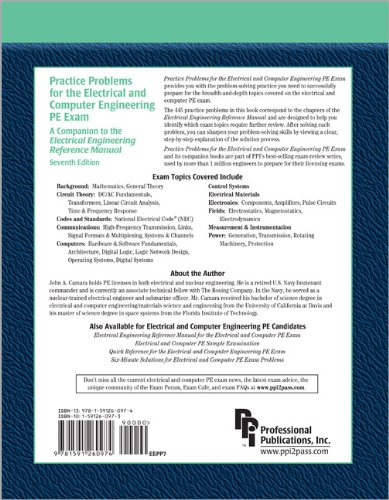 Practice Problems for the Electrical and Computer Engineering PE Exam A Comopanion to the Electrical Engineering Reference Manual 7th 2007 9781591260974 Front Cover
