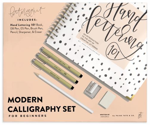 Modern Calligraphy Kit for Beginners A Creative Craft Kit for Adults Featuring Hand Lettering 101 Book, Brush Pens, Calligraphy Pens, and More 2020 9781950968343 Front Cover